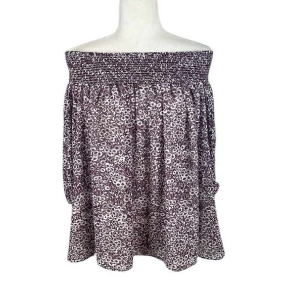 Loft Purple & White Floral Off The Shoulder Top Size M - Picture 1 of 9
